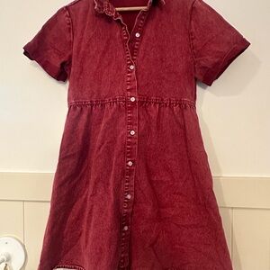 Burgundy Jean material women’s Jean dress stylish for Fall size S cotton blend